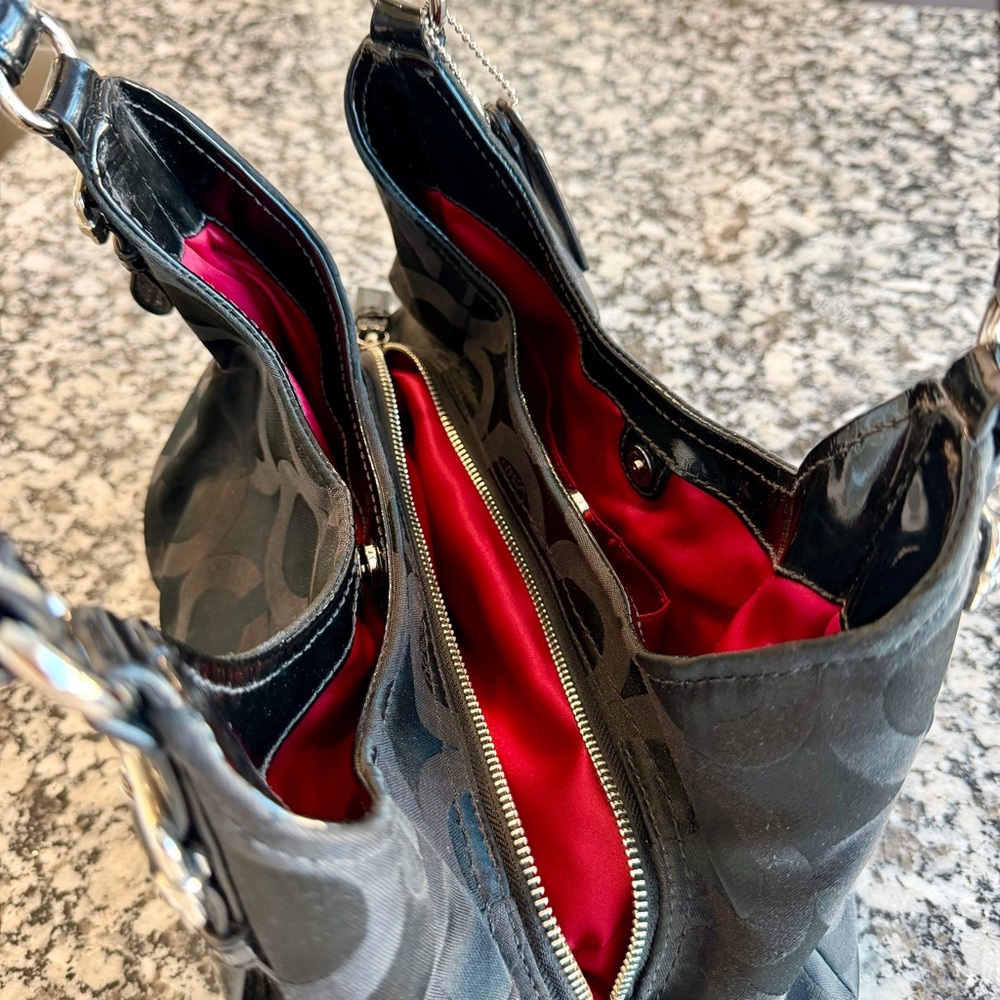 Coach Black Madison Op Art Sateen Maggie Shoulder Bag with Silver Accents - Picture 4 of 16